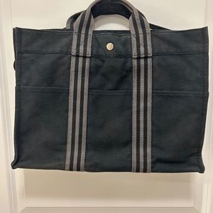 Hermes Vintage Authentic Canvas Tote Bag Made In France Dark Grey